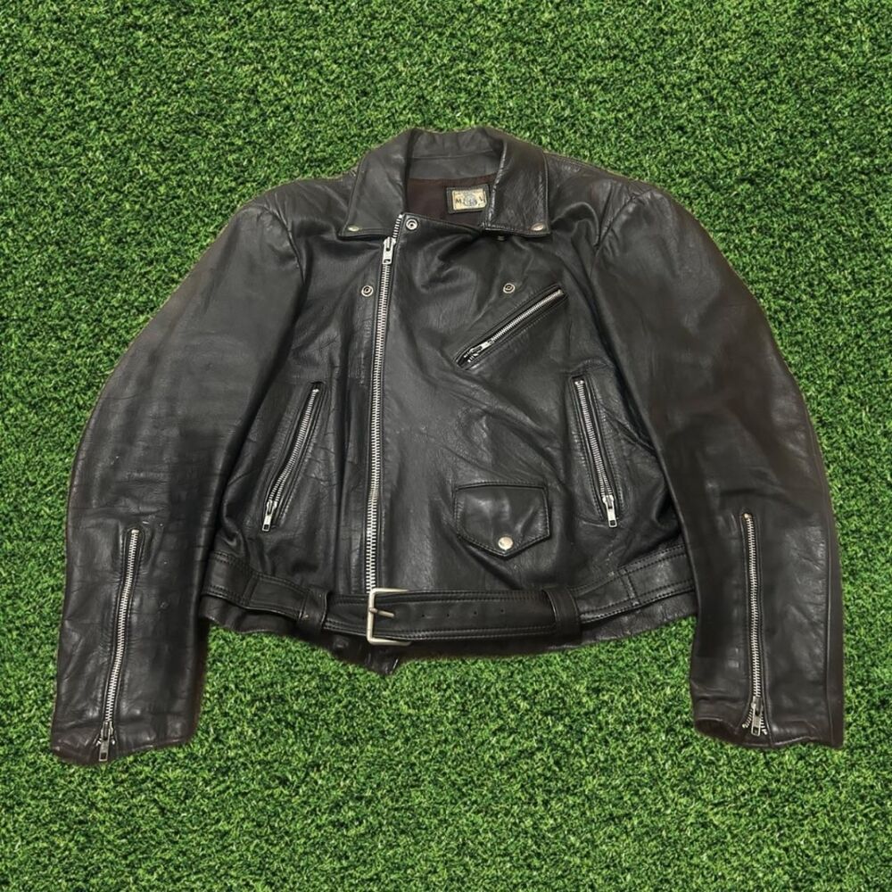 VINTAGE 70s MV Black Leather Biker Jacket